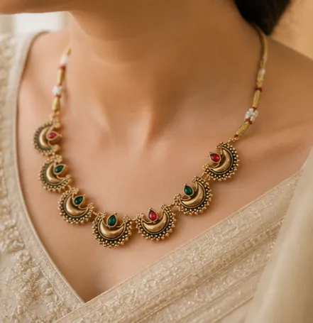Aaradhya Antique Gold Crescent Choker Set